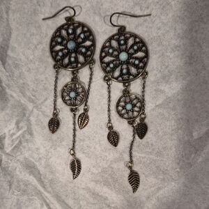 Bohemian Dreamcatcher Earrings with Turquoise Accents
